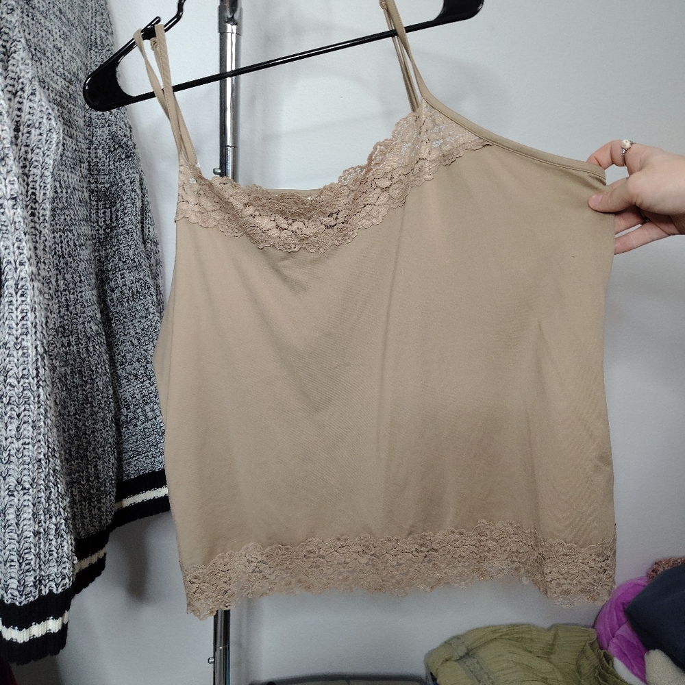 Lace Trim Tan Cami Top 3X